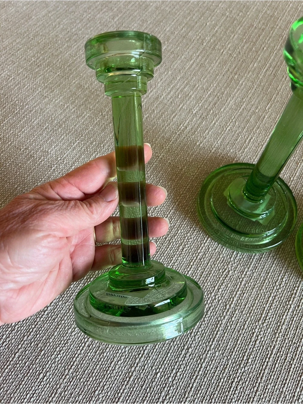 Anthropologie Home Green Glass Taper Candle Holders - Set of 3